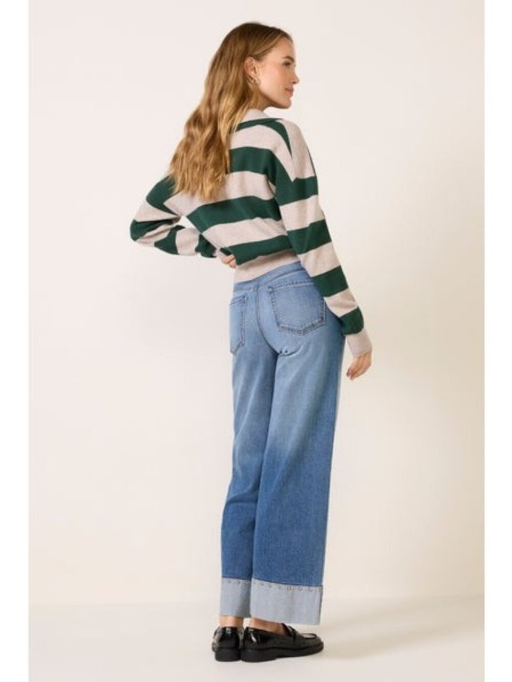 EVEREVE Ever Vintage Hem w Studs Wide Leg Jean 26 medium blue high waist - Picture 2 of 11